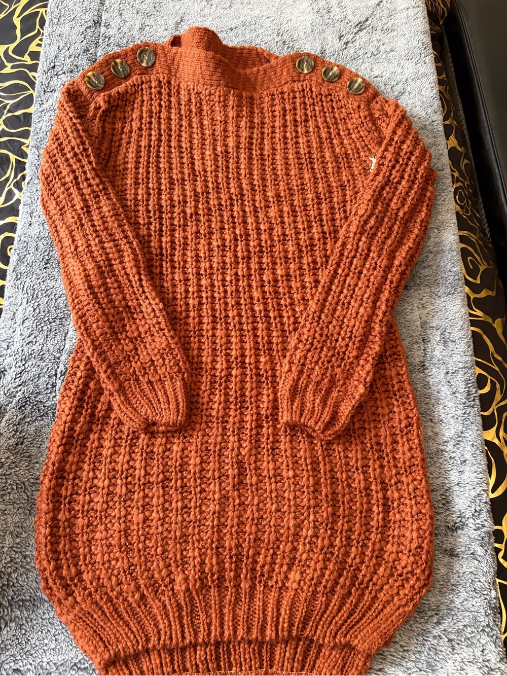 Blu Pepper Chunky Knit Turtleneck Sweater Dress - Rust Orange